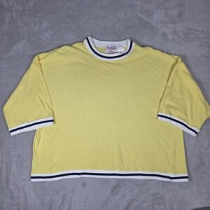 VINTAGE Coca-Cola Shirt Mens Large Yellow Ringer 100% Cotton Striped Trim 90s